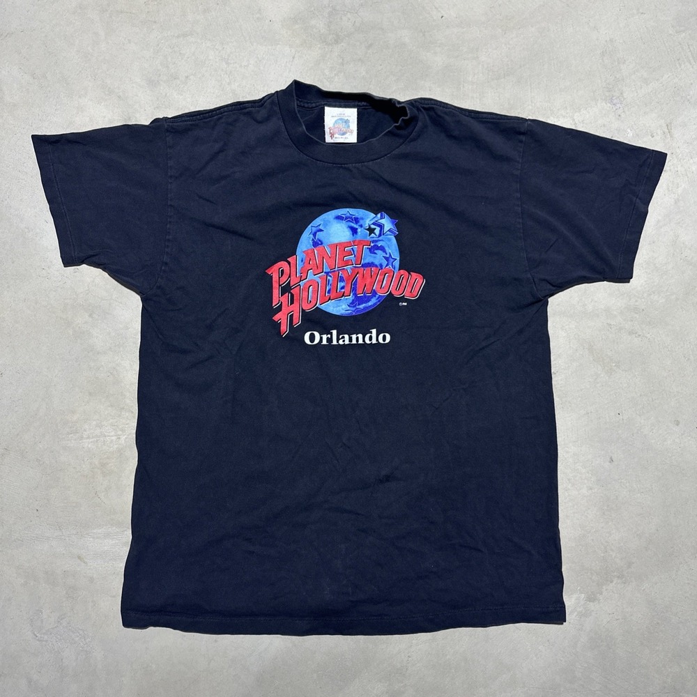 Vintage 1990s Planet Hollywood Orlando T Shirt SZ L Spell Out Logo Tee USA MADE